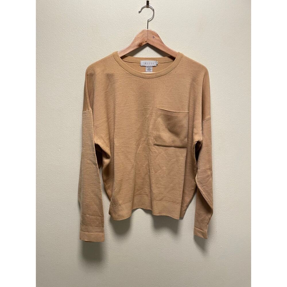 Vintage Tweeds Mens Sweater Large Brown Lambswool Pocket Minimalist 90s FLAW